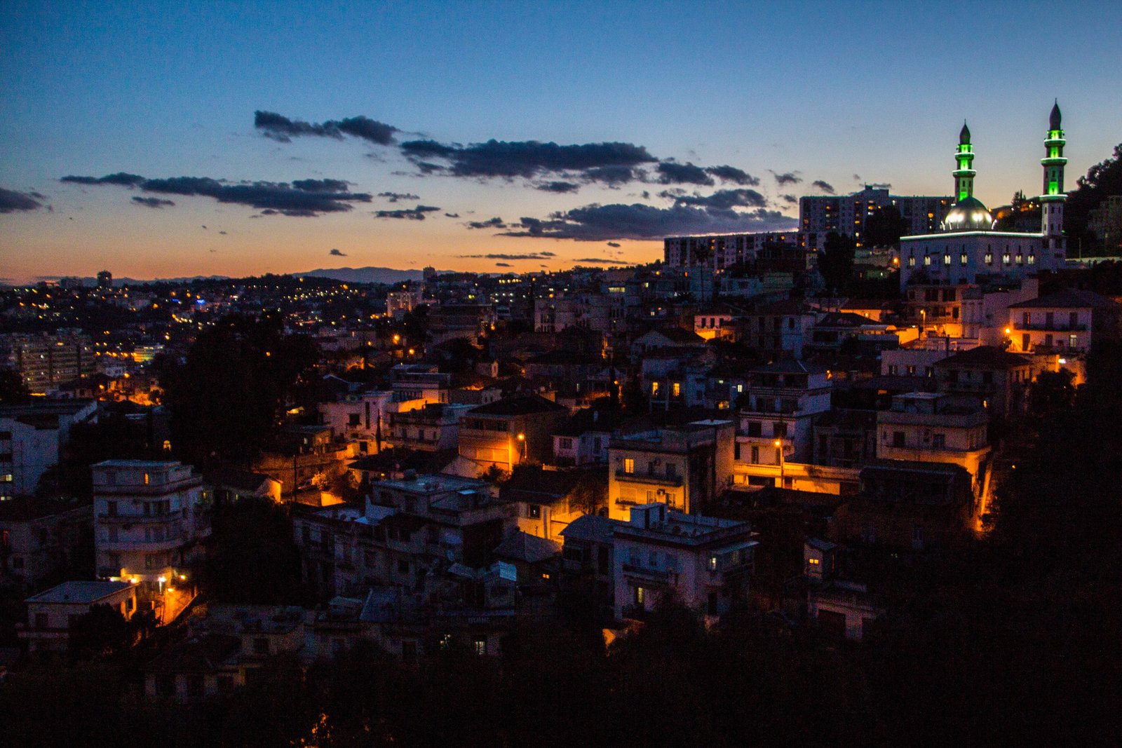 Algiers Algeria skyline city lights and Mediterranean coast